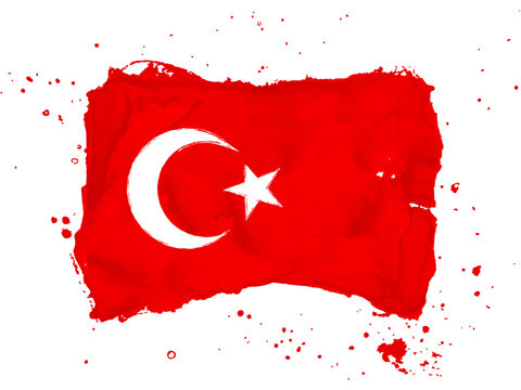 Flag of Turkish Republic, brush stroke background.  Flag of Turkish on white background. Watercolor style for your design, EPS10.