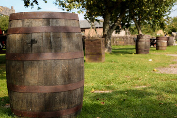 Wooden barrel at a farm where cider is made