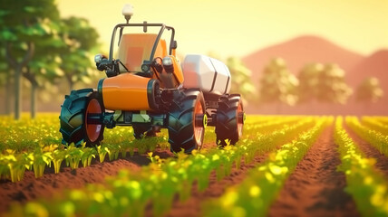 Obraz premium smart robotic farmers in agriculture futuristic robot automation to work to spray chemical fertilizer.
