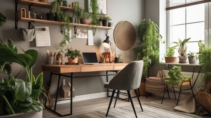Cozy Home Office with Green Plants