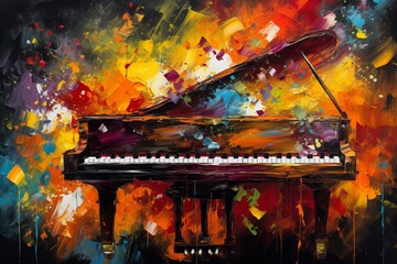 Vibrant explosion of music from a lively piano. Generative AI