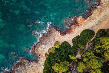 Mallorca rocky shoreline in Sa Coma Spain Mallorca seen from drone
