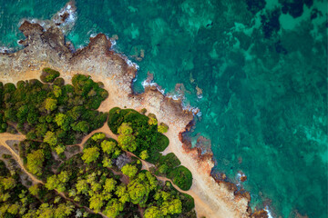 Mallorca rocky shoreline in Sa Coma Spain Mallorca seen from drone