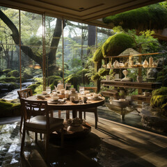  A traditional Japanese tea room with a traditional 
