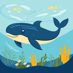 Whale as Sea Animal Floating Underwater Vector