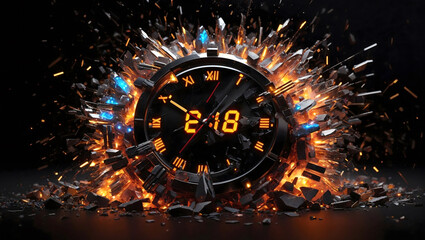 alarm clock digital clock digital clock that explodes Time is money in our minds blazing alarm clockReach the due date and time with the countdown clock. - obrazy, fototapety, plakaty