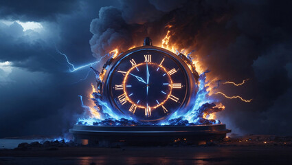 In the blazing clock graphic, the clock is on fire and time is running out. Alarm Time is money, as shown by the burning end of time in the fiery clock graphic. Navigating Time Limits - obrazy, fototapety, plakaty