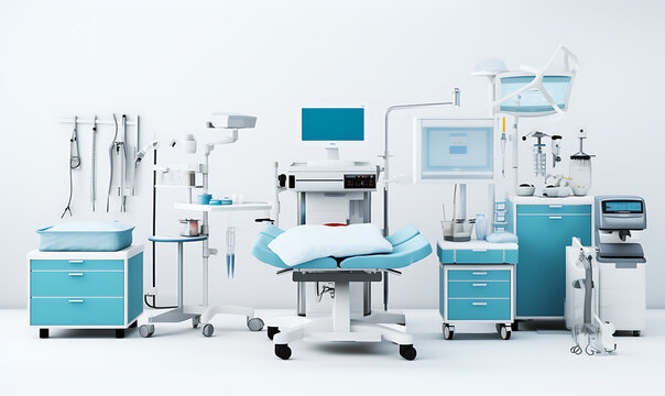Medical equipment set background, medical device, view on front, with clean white background Ai image generative