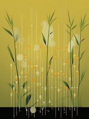 AI-generated illustration of bamboo shoots and decorative accents. MidJourney.