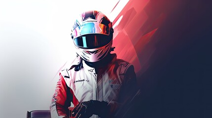 Naklejka premium Formula One Racing Driver Before Start of Competition on Track Banner with Copy Space Digital Art