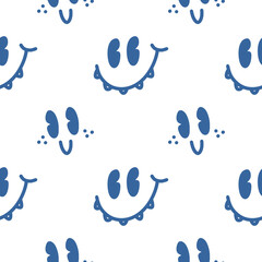 Fototapeta premium Fun colourful simple line doodle seamless pattern.cute kawaii monster smiley Halloween retro minimal style art background for baby shower , wallpaper ,backdrop ,nursery, book cover, fabric print 