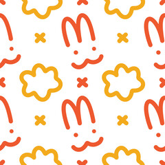 Fun colourful simple line doodle seamless pattern.cute kawaii monster smiley Halloween retro  minimal style art background for baby shower , wallpaper ,backdrop ,nursery, book cover, fabric  print 