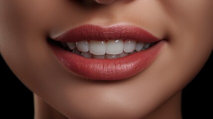 Fototapeta premium World Day of Smiles. Female seductive lips painted with red lipstick smiling.
