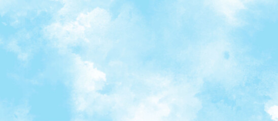 blue sky with clouds. Light sky blue shades watercolor background. Sky Nature Landscape Background. sky background with white fluffy clouds.><	