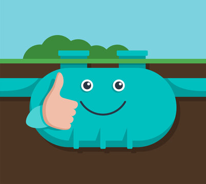 Cartoon septic sewage tank thumbs up