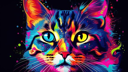 Cat fashion, pop art collage style neon bold color
