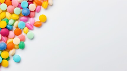 Colorful candy on table background. Creative copy space