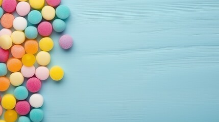 Obraz premium Colorful candy on table background. Creative copy space