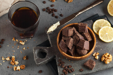 Pieces of natural artisan chocolate. Handmade chocolate