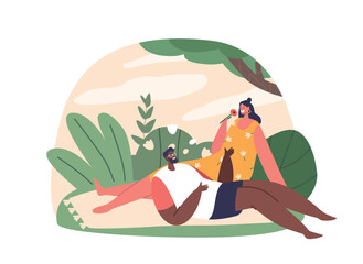 Obraz na płótnie Canvas Man And Woman Enjoy A Serene Weekend At The Park, Reclining On A Cozy Blanket, Unwinding In Nature, Vector Illustration