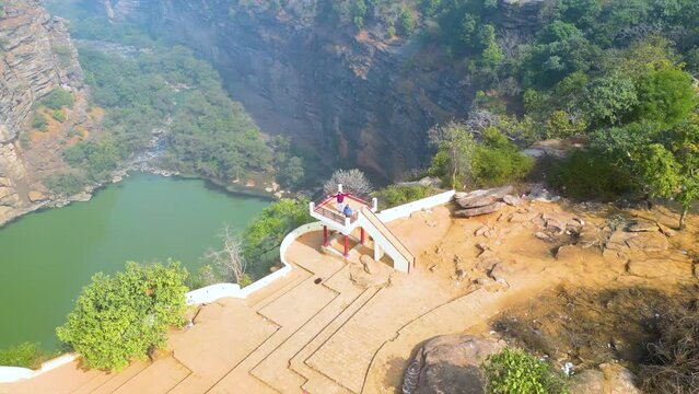 The Rajdari and Devdari waterfalls are located within the lush green Chandraprabha Wildlife Sanctuary view from Drone