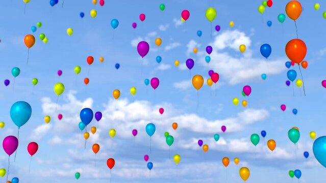 Millions Of Multicolored Balloons Floating Up Into The Cloudy Sky - 4K Seamless VJ Loop Motion Background Animation