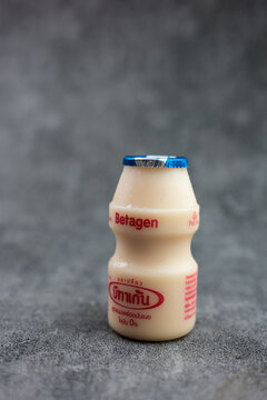 Samut Prakan, Thailand - September 11, 2023 : A bottle of Betagen cultured milk drink is a good drink for a healthy digestive system.
