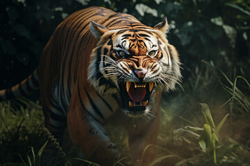 the tiger animal roared angrily