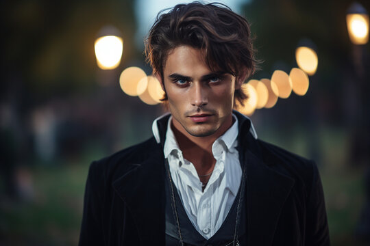 Creative digital creative generative ai collage of dark wizard doing ritual spell on halloween