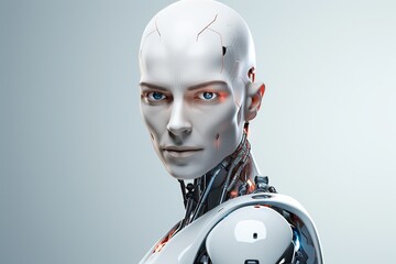 Portrait of a  robot in a white futuristic interior,Artificial intelligence concept.Generative Ai