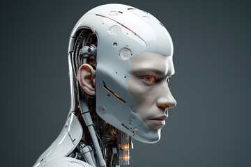 Portrait of a  robot in a white futuristic interior,Artificial intelligence concept.Generative Ai