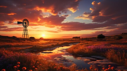 Obraz na płótnie Canvas garden windmill with sunset background