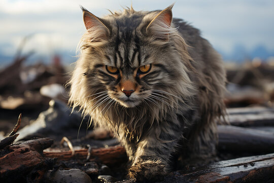 "Fierce Fury - Angry Cat in Panorama View, High-Quality 8K Photo"

