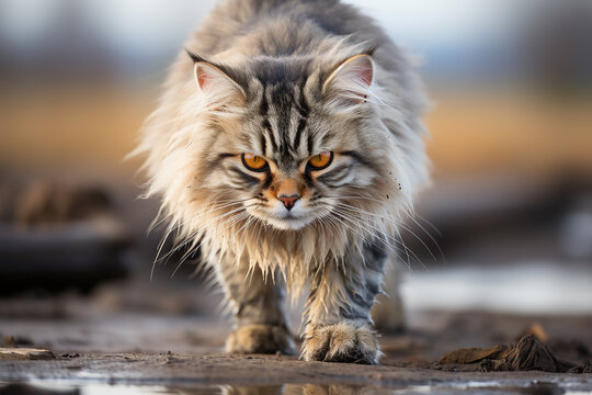 "Fierce Fury - Angry Cat in Panorama View, High-Quality 8K Photo"

