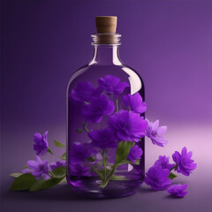 Obraz na płótnie Canvas Purfume of purple flower in glass of bottle