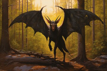 Artwork depicting the Jersey Devil, a mythical creature believed to inhabit the New Jersey Pine Barrens. Generative AI