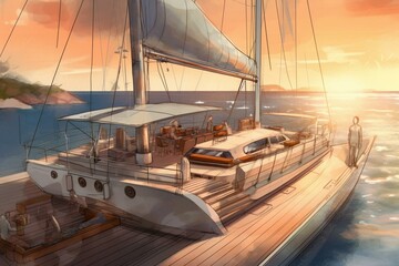Artistic drawings of innovative sailboats and luxury vessels. Generative AI