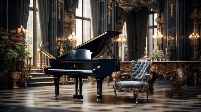 A grand piano commanding attention in a music room
