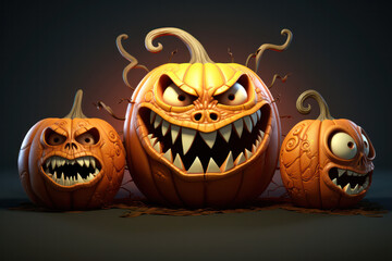 Whimsical 3D Halloween Pumpkins: Playful Cartoon Gourds Ready for Festive Fun and Spooky Delights