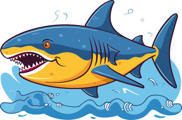 White shark fish underwater vector cartoon