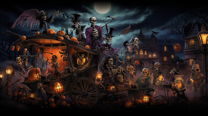 Skeletons carnival dia de los muertos. Ghouls, abomination, Halloween season, Generative AI