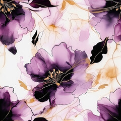 Alcohol ink watercolour flowers seamless  pattern