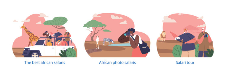 Isolated Elements With Characters At Thrilling African Photo Safari Tour With Diverse Wildlife, And Stunning Landscapes
