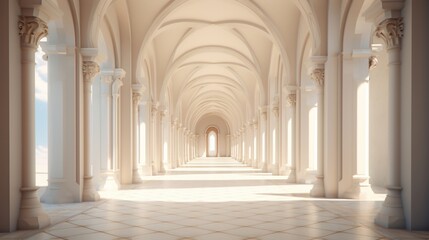 Fototapeta premium A hallway with a series of arches leading to alcoves