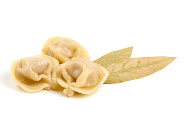 Dumplings, filled with meat, isolated on white background.