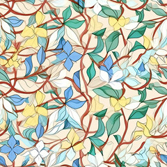 Delicate jasmine vines intertwined with geometric seamless pattern, AI Generated