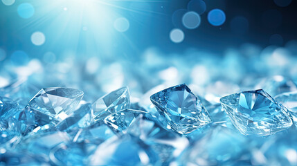 Diamonds on blue bokeh background.