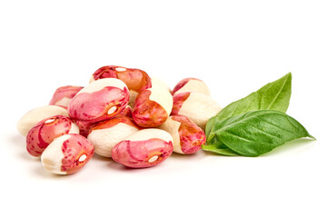 Red Anasazi Beans, isolated on a white background. Spotted beans. Kidney beans.