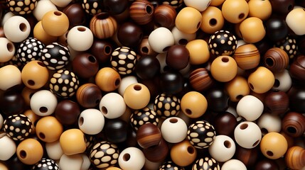 wood beads of different textures, beads, material for needlework