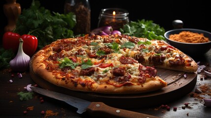 DELICIOUS PIZZA SERVED ON THE TABLE